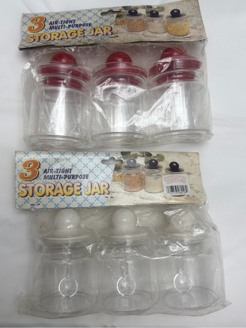 2 Vintage Set of 3 Miniature Plastic Storage Jars